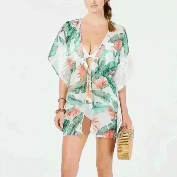 Milen SwimSuit Cover Up Size Med Sheer Lightweight Resort Tie Front Travel Beach - Picture 1 of 5